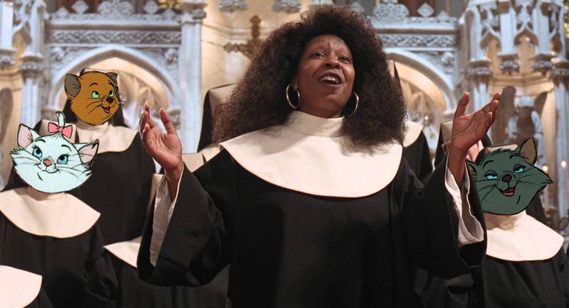 Cat nuns! (Image: Mike Vago. Screenshots: Sister Act, The Aristocats.)
